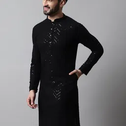 Jompers Embroidered Mandarin Collar Sequined Pure Cotton Straight Kurta-picture-34
