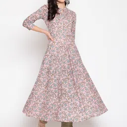 GLAM ROOTS Women Pink Floral Printed Floral Anarkali Kurta-picture-19