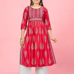 Aarika Girls Ethnic Motifs Printed Sequinned Cotton A-Line Kurta-image-13