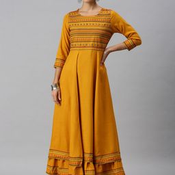 SHOWOFF Women Yellow Thread Work Anarkali Kurta-picture-9
