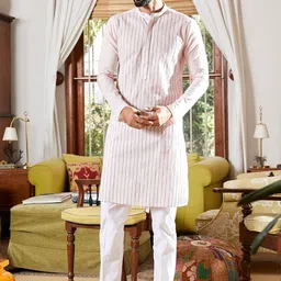 See Designs Striped Embroidered Sequined Cotton Straight Kurta-image-29
