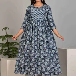 MURLI KURTI Floral Printed Round Neck Maternity Cotton Fit and Flare Dress-picture-21
