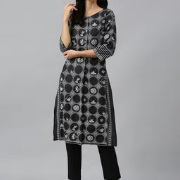 W Women Black Printed Floral Kurta-image-71