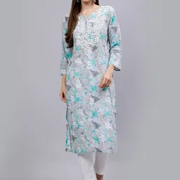 Seva Chikan Floral Printed Lucknowi Chikankari Straight Kurta-picture-21