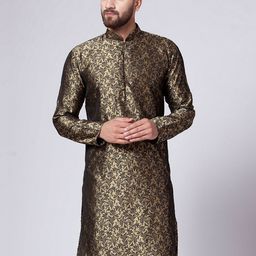 Jompers Mandarin Collar Ethnic Motifs Woven Design Jacquard Kurta-picture-10