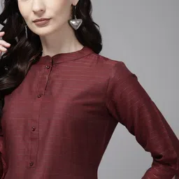 Indo Era Women Maroon Striped Straight Kurta-picture-30