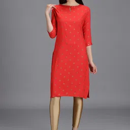 HAY Ethnic Motifs Printed Keyhole Neck Mirror Work Straight Kurta-image-11