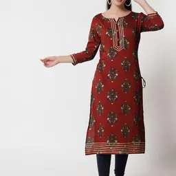 Anouk Maroon Floral Printed Straight Kurta image 1