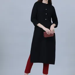 SHOOLIN Mandarin Collar Roll Up Sleeves Cotton Straight Kurta-picture-11