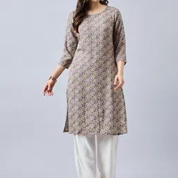 THE PAJAMA FACTORY Floral Printed Round Neck Straight Kurta-picture-20