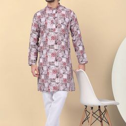KRAFT INDIA Men Printed Keyhole Neck Flared Sleeves Kurta-picture-34