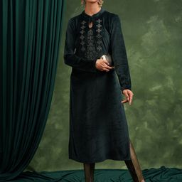 Vishudh Green Ethnic Motifs Embroidered Keyhole Neck Straight Kurta-picture-40