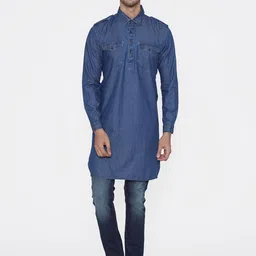 TABARD Men Solid Denim Plain Kurta-image-30