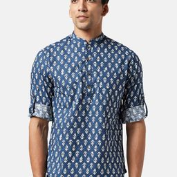 indus route by Pantaloons Ethnic Motif Printed Mandarin Collar Pure Cotton Kurta-picture-4