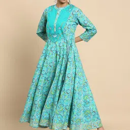 Soch Floral Printed Mandarin Collar Cotton Ethnic Dress-image-8