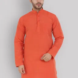 Latest Chikan Garments Men Orange Solid Straight Kurta-image-78