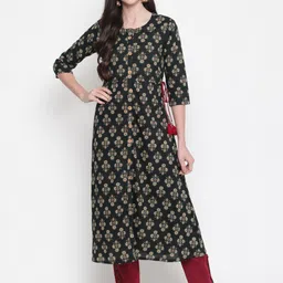 GLAM ROOTS Women Green Ethnic Motifs Printed Kurta-picture-12