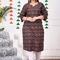 Swasti Brown Floral Printed Cotton Straight A-Line Kurta-picture-13