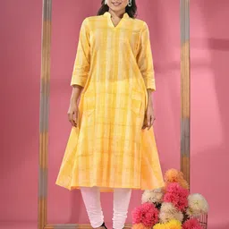 Charukriti Checked Mandarin collar A-line Kurta-image-33