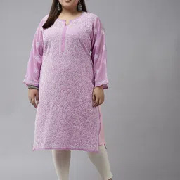 ADA Women Lavender Ethnic Motifs Plus Size Chikankari Georgette Kurta-picture-2