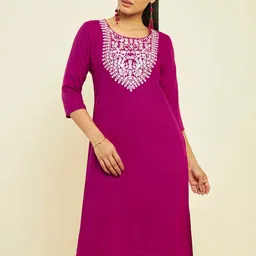 Soch Floral Yoke Design Thread Work Straight Kurta image 1