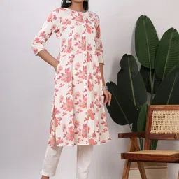 VASVI Floral Printed Regular Sleeves Cotton Flex A-Line Kurta-image-52