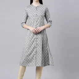 Samhitas Women Geometric Printed Keyhole Neck Sequinned Kurta image 1