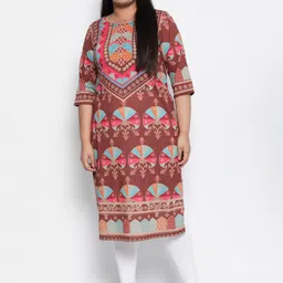 Amydus Plus Size Women Brown Ethnic Motifs Printed Kurta-picture-37