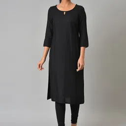 AURELIA Women Black Keyhole Neck Kurta-picture-21