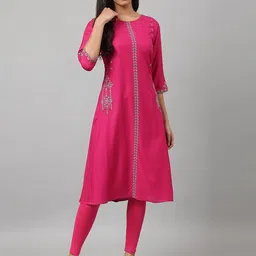 W Women Pink Ethnic Motifs Embroidered Indie Prints Kurta-image-44