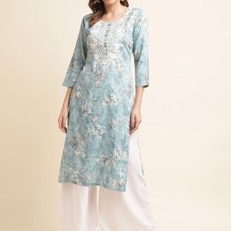 Ishin Green Floral Embroidered Thread Work Kurta-picture-38