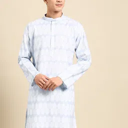MANQ Geometric Printed Mandarin Collar Pure Cotton Straight Kurta-picture-13