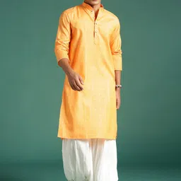 Sangria Orange Checked Mandarin Collar Zari Straight Kurta-picture-27