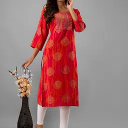 NAYRAH Women Red Ethnic Motifs Yoke Design Kurta-picture-25