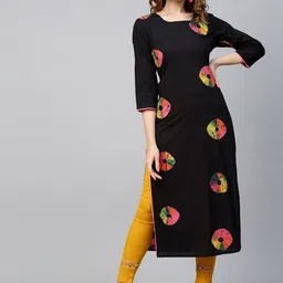 FASHOR Women Black & Pink Cotton Dyed Kurta-image-14