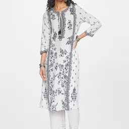 Global Desi Tie Up Neck Floral Printed Straight Kurta-image-63