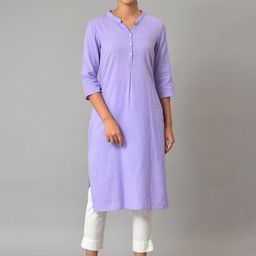 Aurelia Women Purple Solid Cotton Blend Straight Kurta-picture-35
