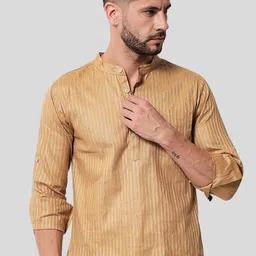 Vastraa Fusion Vertical Striped Mandarin Collar Pure Cotton Kurta-picture-22