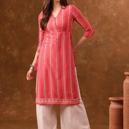 Anouk Striped Straight Kurta with Side Tie-Ups image 5
