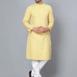 Latest Chikan Garments Vertical Striped Mandarin Collar Pure Cotton Kurta-picture-39