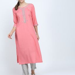 Vishudh Women Pink Ethnic Motifs Yoke Design Mirror Work Kurta-picture-28