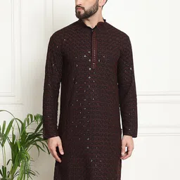 SOJANYA Geometric Embroidered Sequinned Pure Cotton Kurta-picture-7