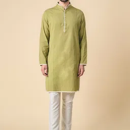 Tasva Men Mandarin Collar Cotton Panelled Kurta-picture-32