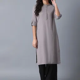 W Women Grey Thread Work Kurta-picture-24