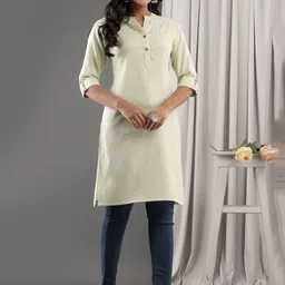 Kohsh Mandarin Collar Roll-Up Sleeves Pure Cotton Straight Kurta-image-0