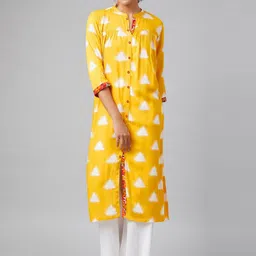 Tulsattva Geometric Printed Mandarin Collar A-Line Regular Kurta-picture-18