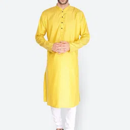 NAMASKAR Men Green Cotton Linen Self Design Kurta-image-85