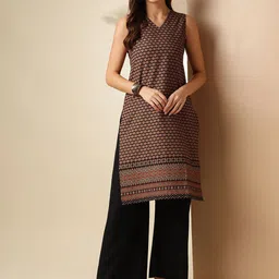 Anouk Brown Floral Kalamkari Printed Straight Cotton Kurta-picture-18