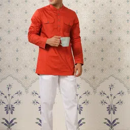 Ode by House of Pataudi Band Collar Pure Cotton Pathani Kurta-picture-12