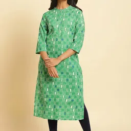 W Geometric Printed Mandarin Straight Pure Cotton Collar-picture-43